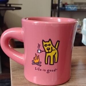 Life Is Good Pink  Dog Campfire Mug
